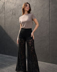 02. Pantalon palazzo en dentelle noire taille haute