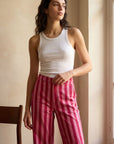 02. Pantalon rayé taille haute coton