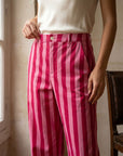 02. Pantalon rayé taille haute coton