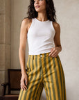 02. Pantalon rayé taille haute coton