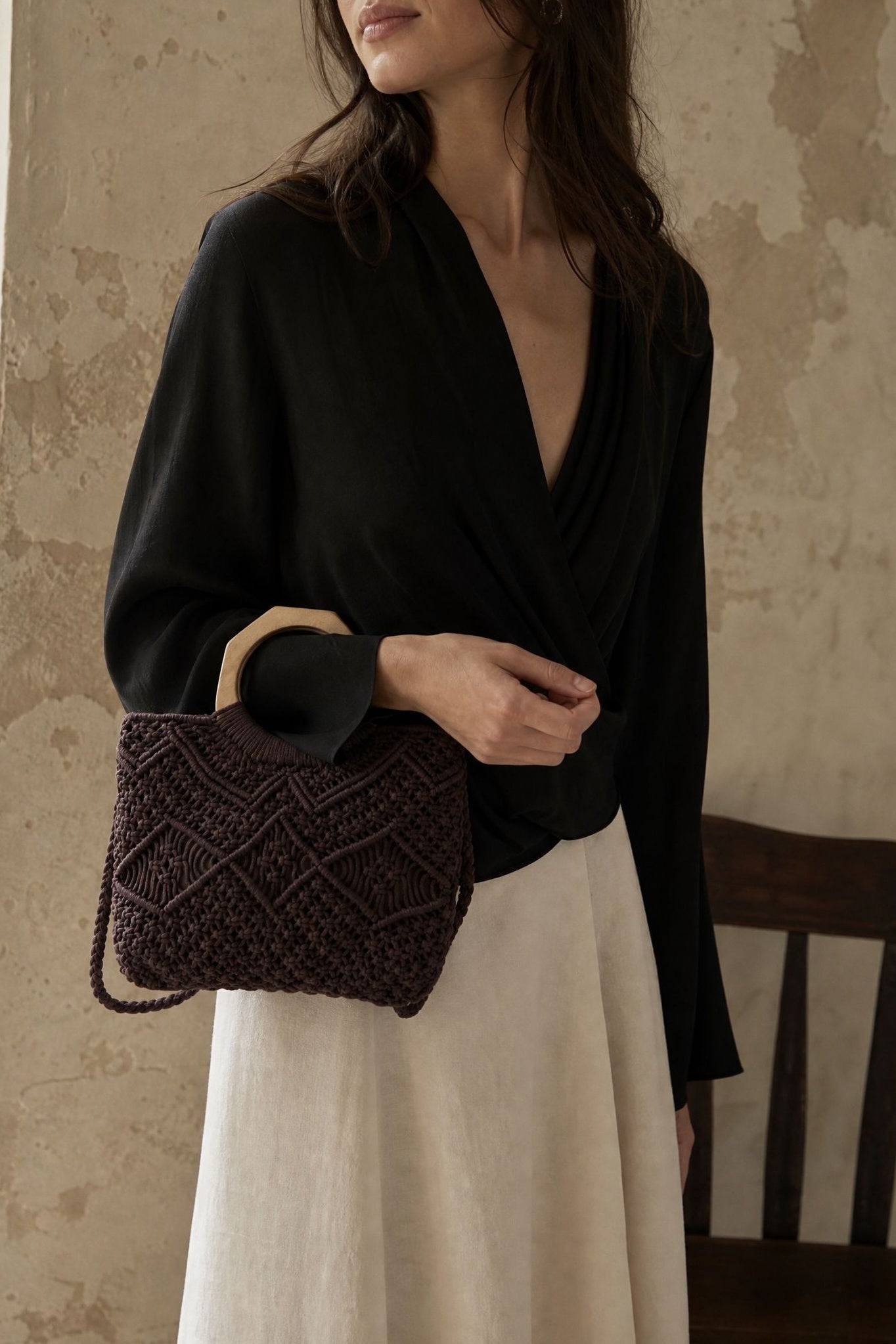 02. Sac Mini cabas en macramé à anses en bois