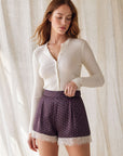 02. Short satiné bordeaux à pois taille haute