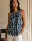 Top évasé fleuri col rond en viscose