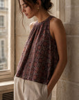 Top évasé fleuri col rond en viscose