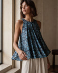 Top évasé fleuri col rond en viscose