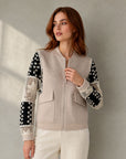 02. Veste bomber beige zippée manches dentelle