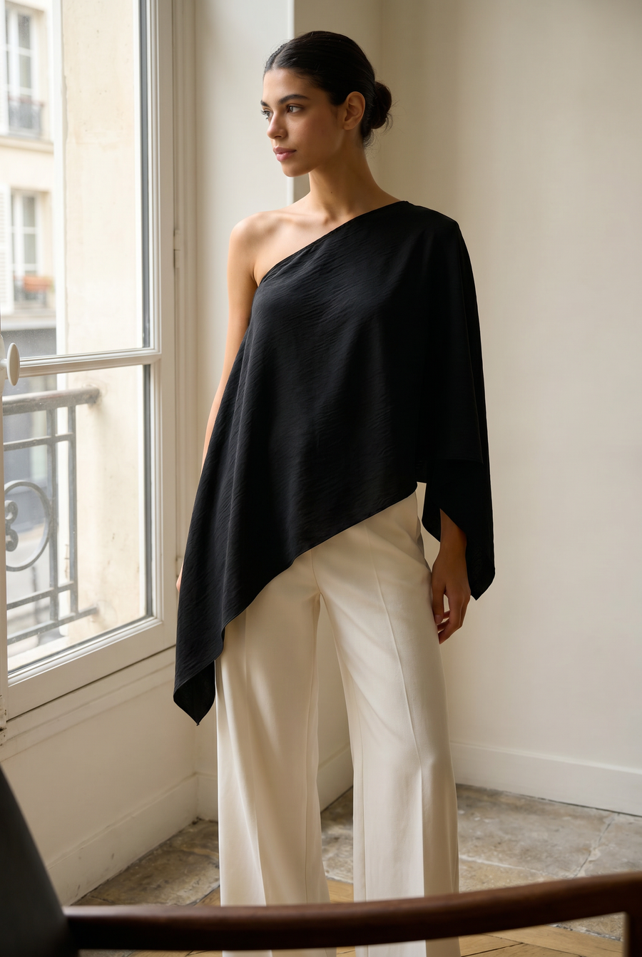 Top une épaule asymétrique drapé texturé