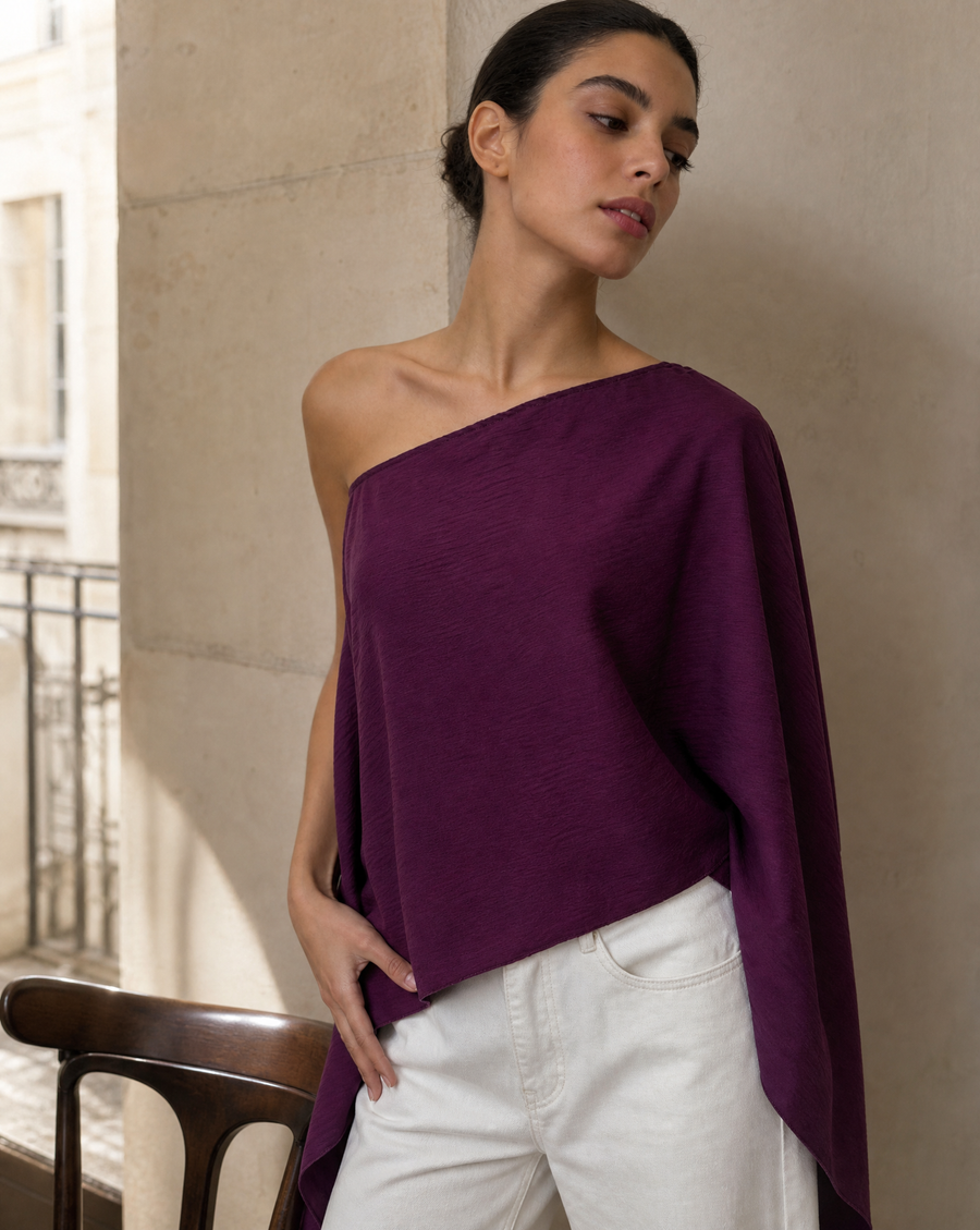 Top une épaule asymétrique drapé texturé
