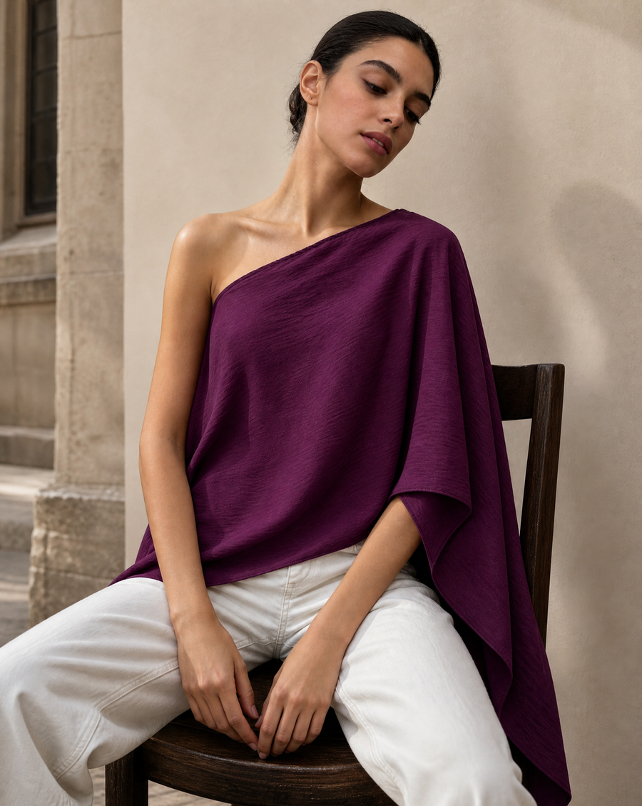Top une épaule asymétrique drapé texturé