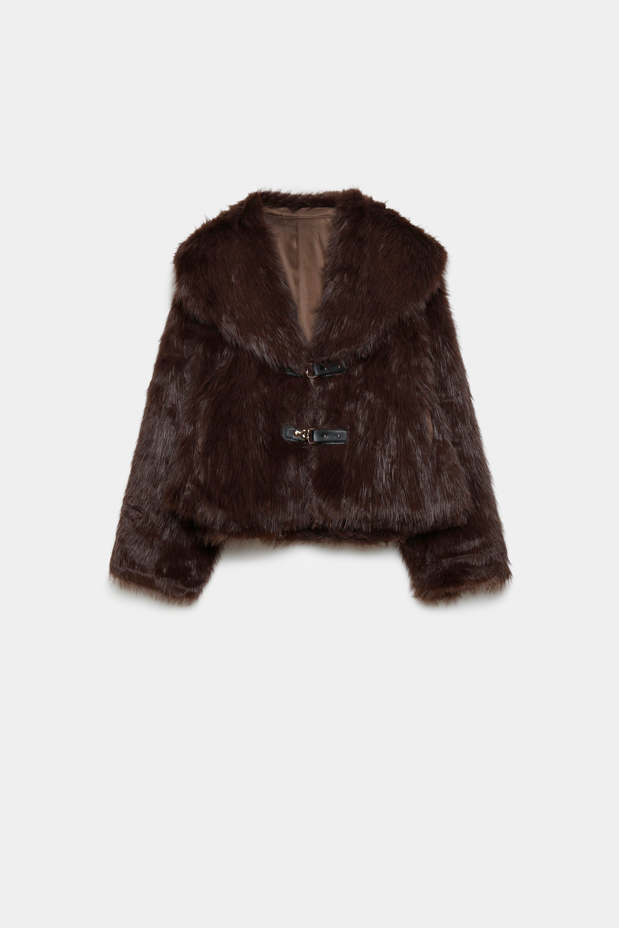 Veste en fausse fourrure élégante pour femme – Coupe courte, couleur marron, idéale pour un look chic et sophistiqué. Veste fausse fourrure stylée.