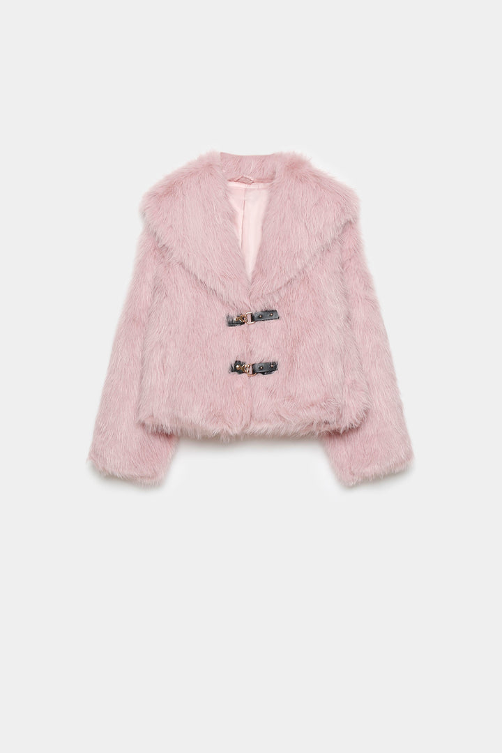 Veste en fausse fourrure élégante pour femme – Coupe courte, teinte rose, parfaite pour un look tendance et confortable. Veste fausse fourrure stylée.
