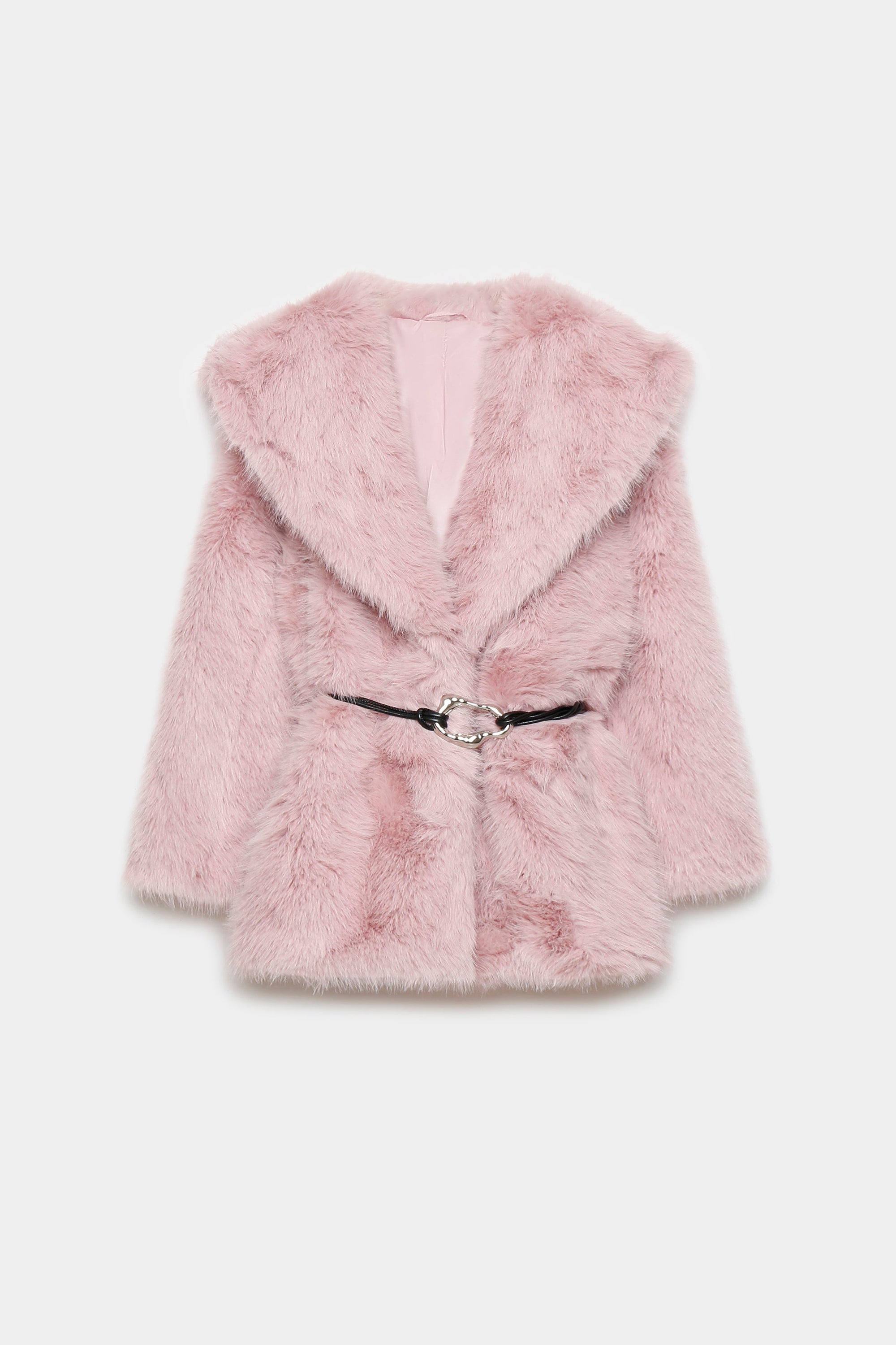 Manteau ceinturé femme en fausse fourrure rose – Touche de couleur tendance et style confortable.