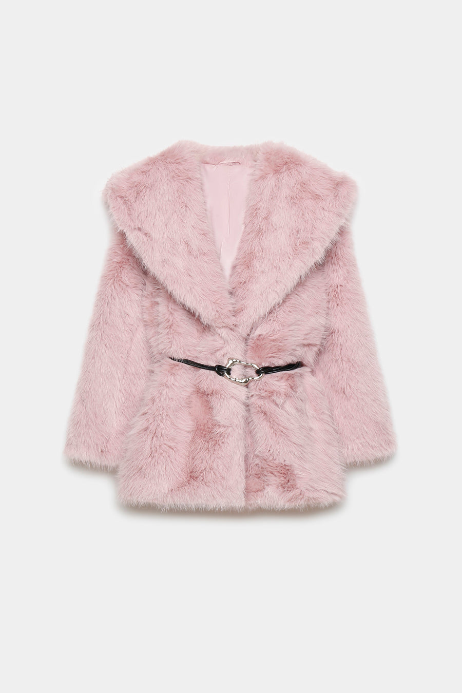 Manteau ceinturé femme en fausse fourrure rose – Touche de couleur tendance et style confortable.
