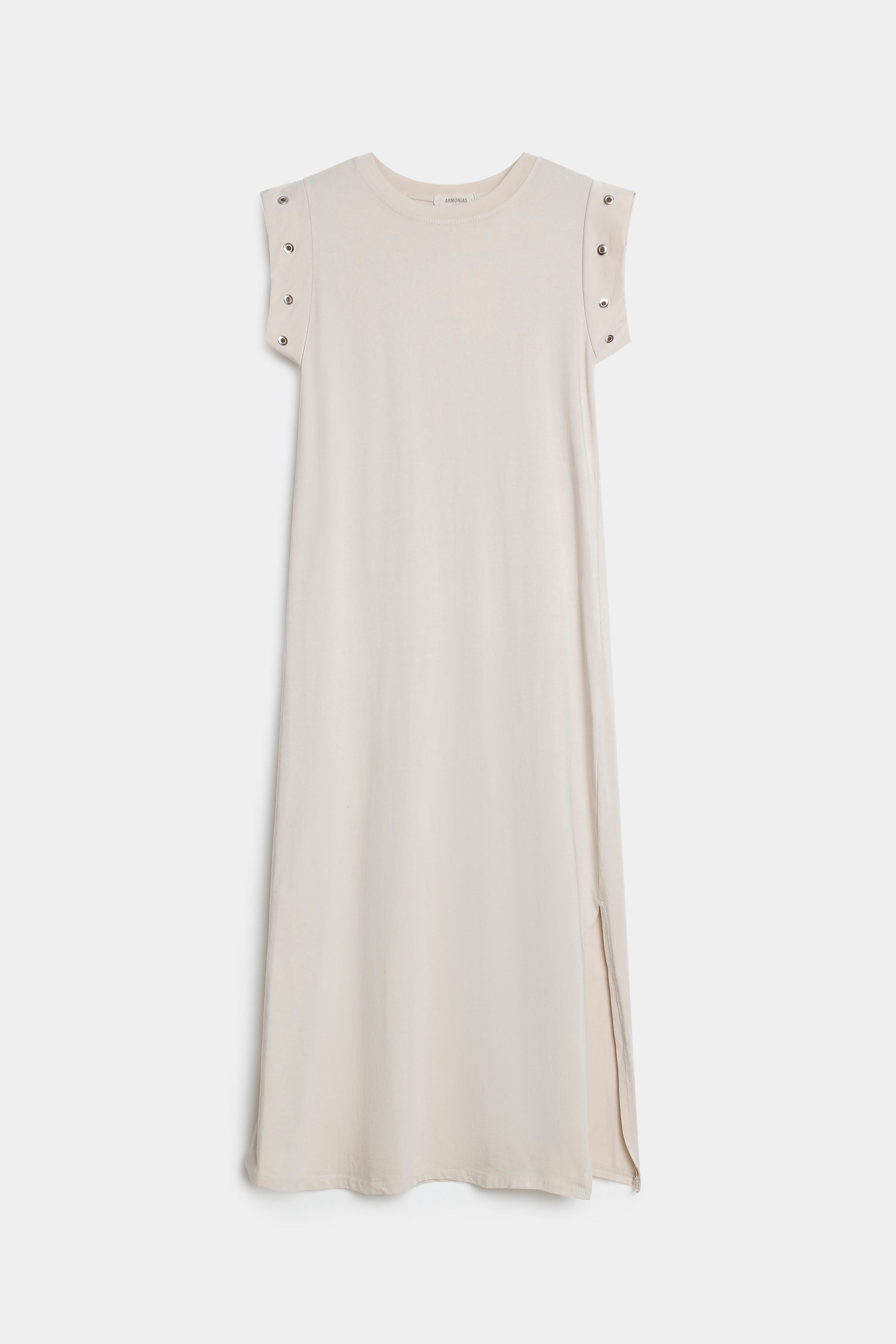 robe coupe droite femme vue face beige œillets épaules