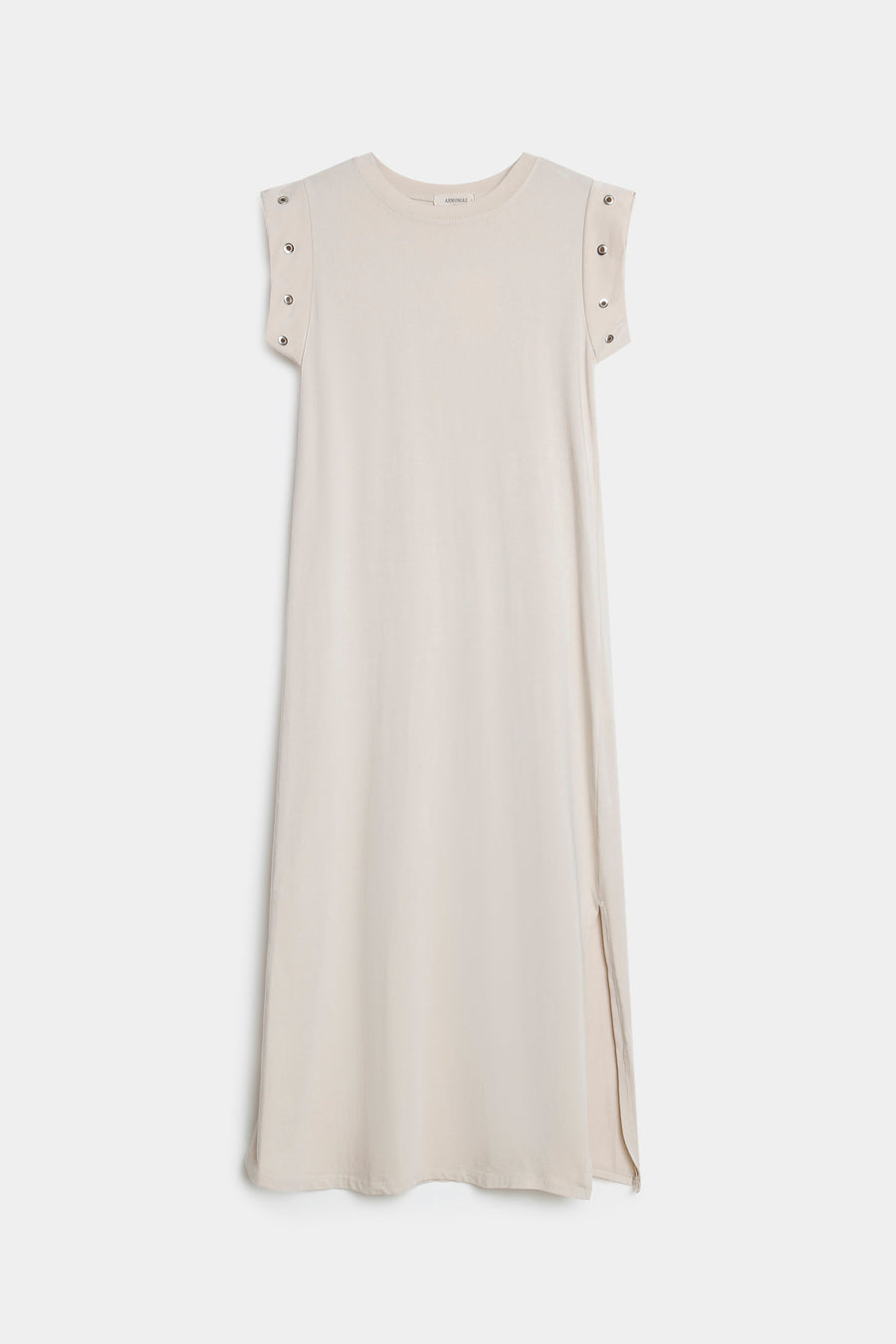 robe coupe droite femme vue face beige œillets épaules