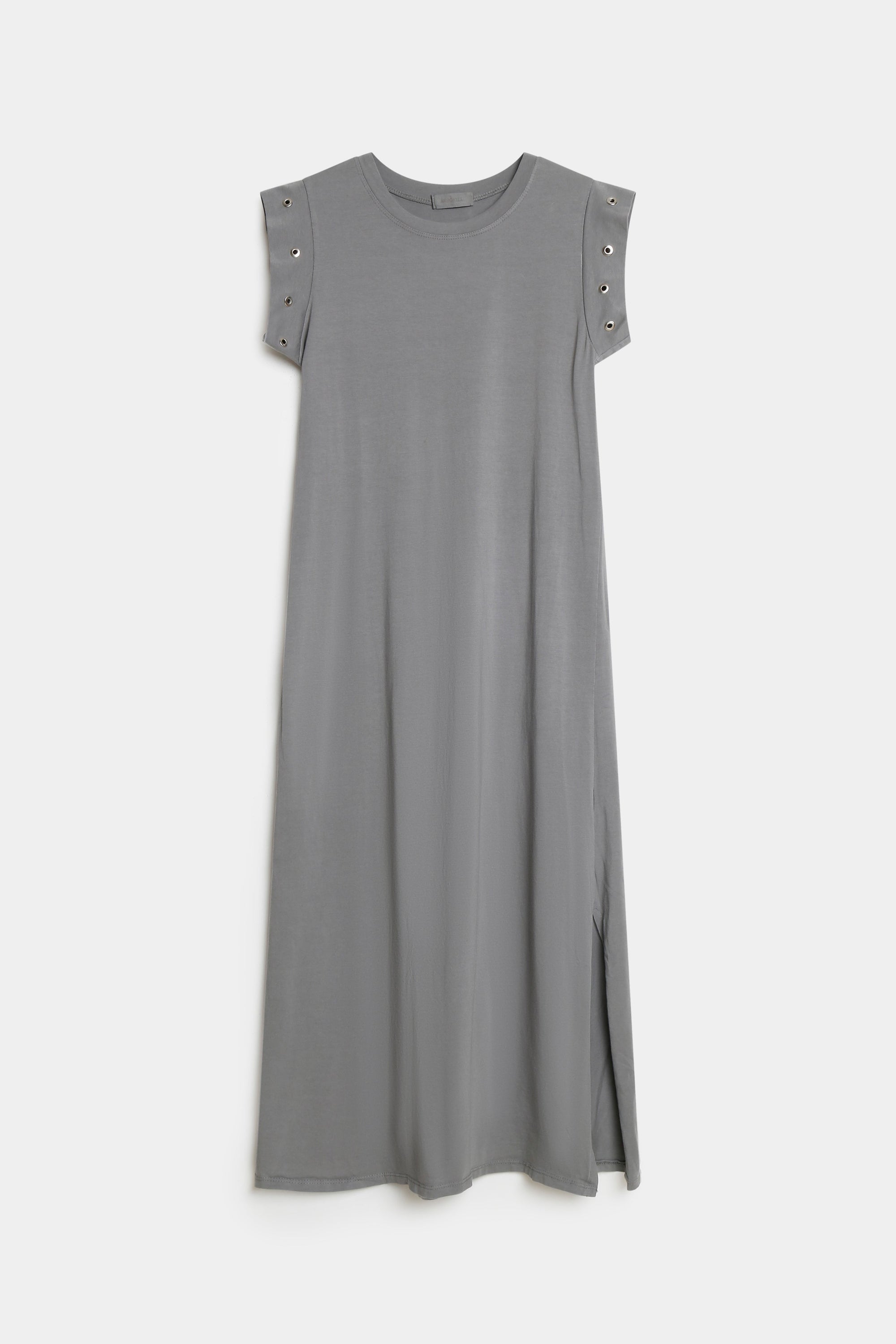 robe coupe droite femme vue face gris détails œillets