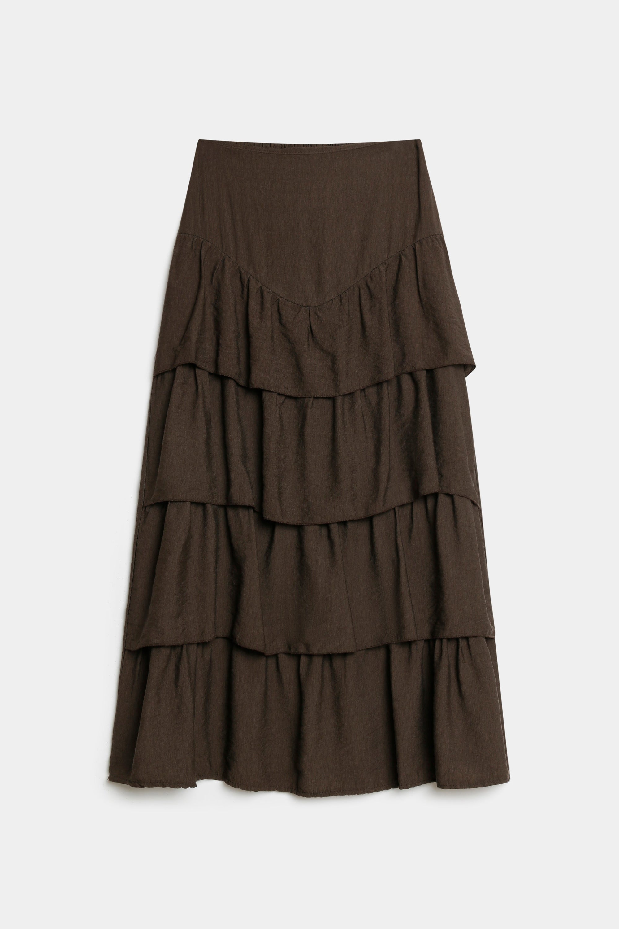 jupe midi volants brown à plat face