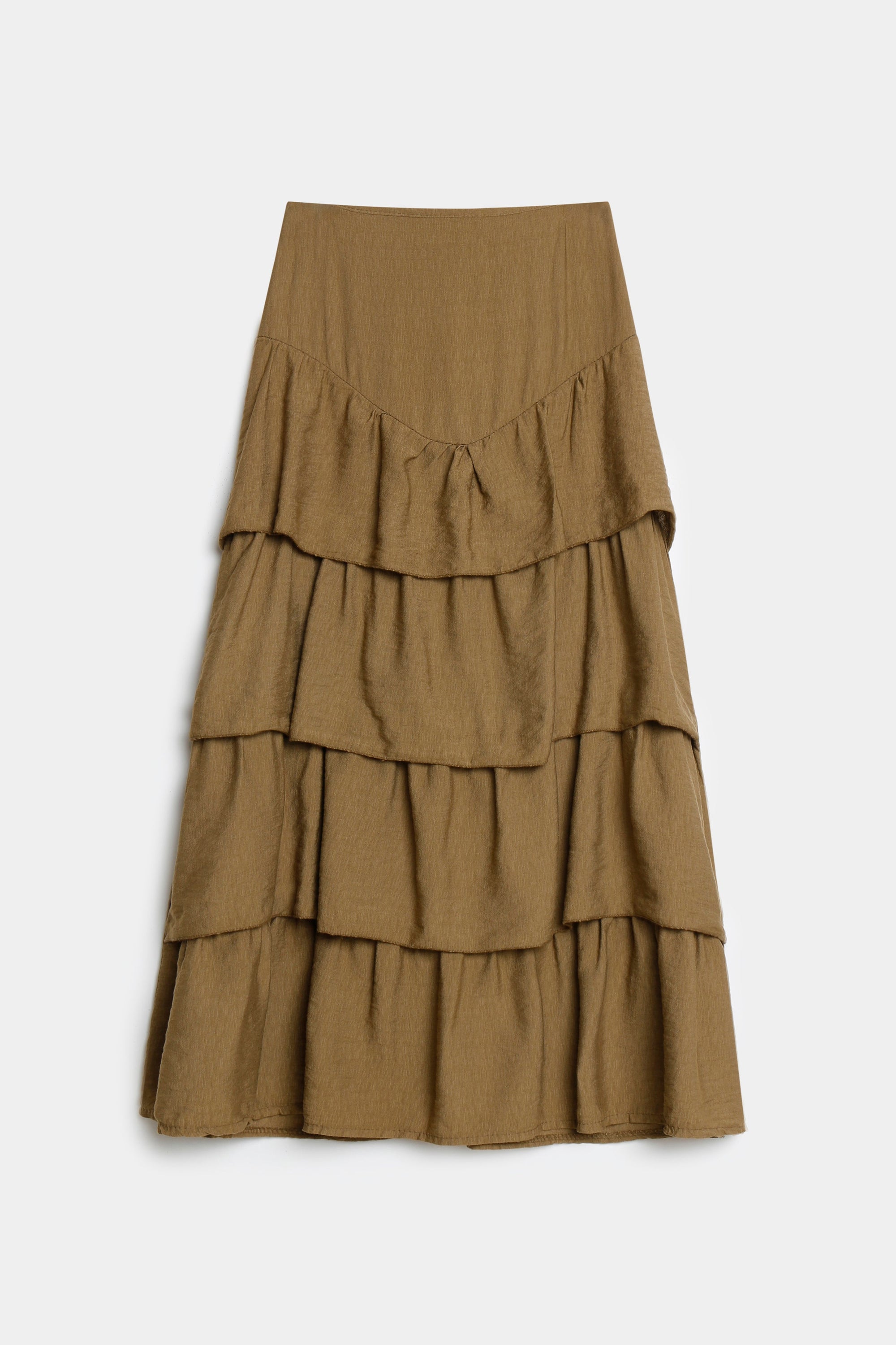 jupe midi volants olive à plat face