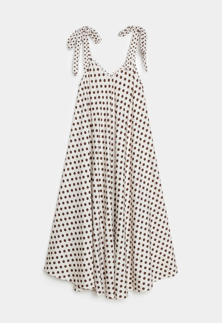 Robe trapèze longue à pois bretelles à nouer vue 9