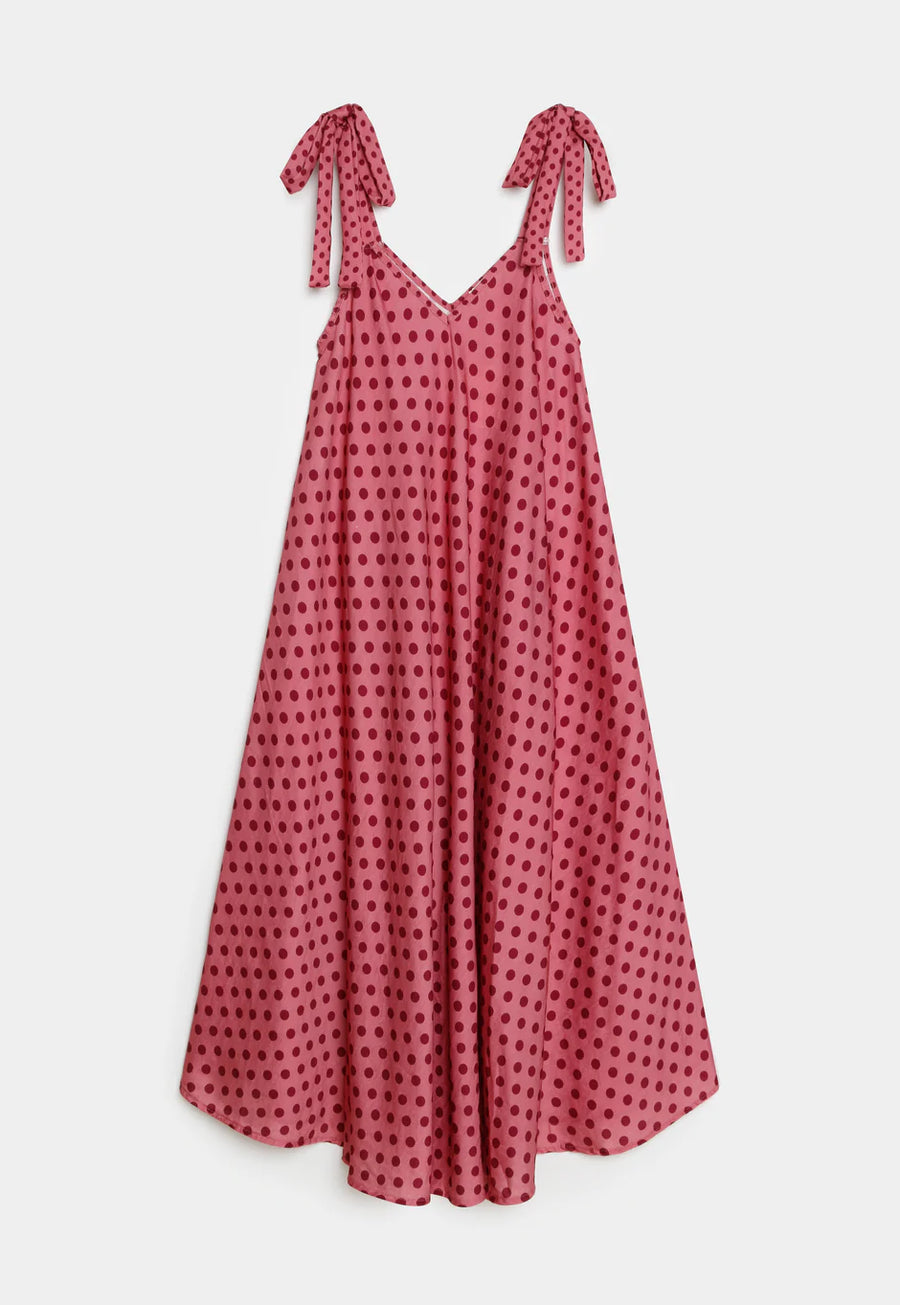 Robe trapèze longue à pois bretelles à nouer vue 13