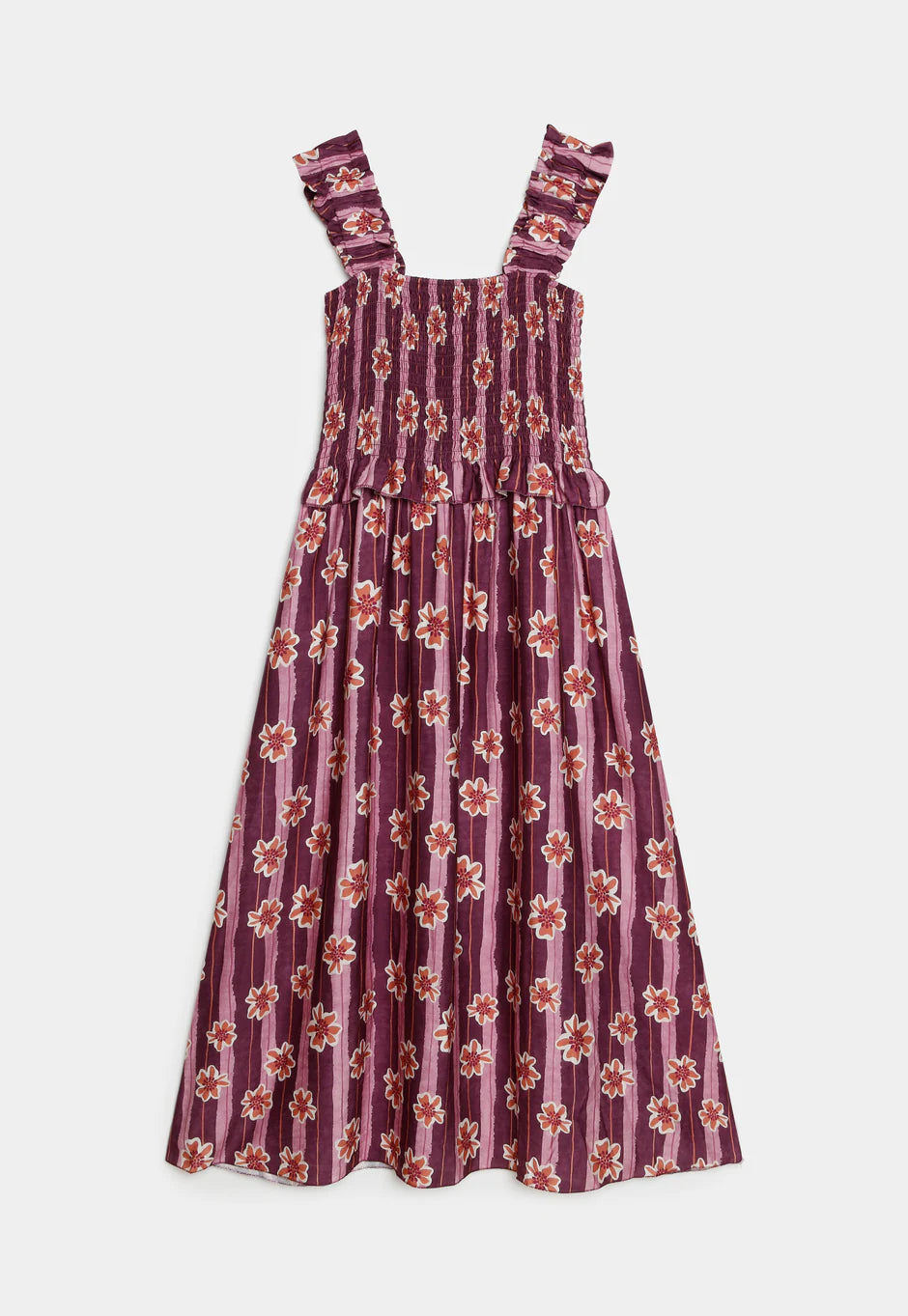Robe fleurie smockée à bretelles volantées vue 13