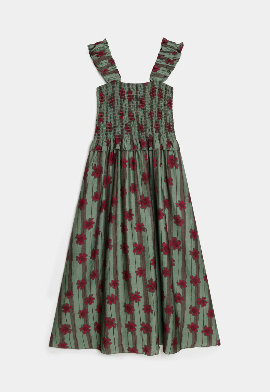 Robe fleurie smockée à bretelles volantées vue 7