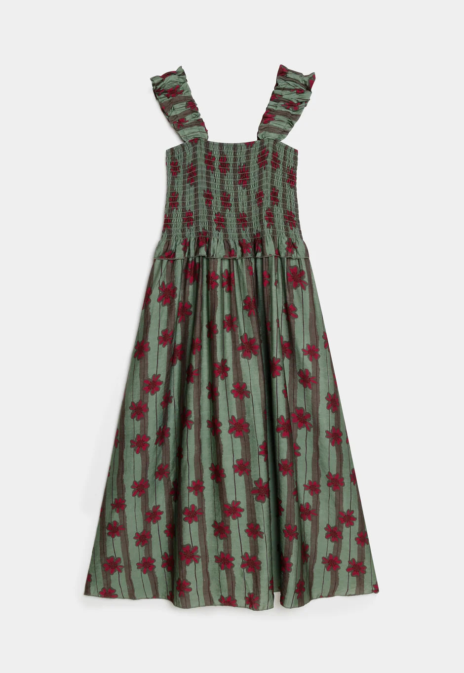 Robe fleurie smockée à bretelles volantées vue 7