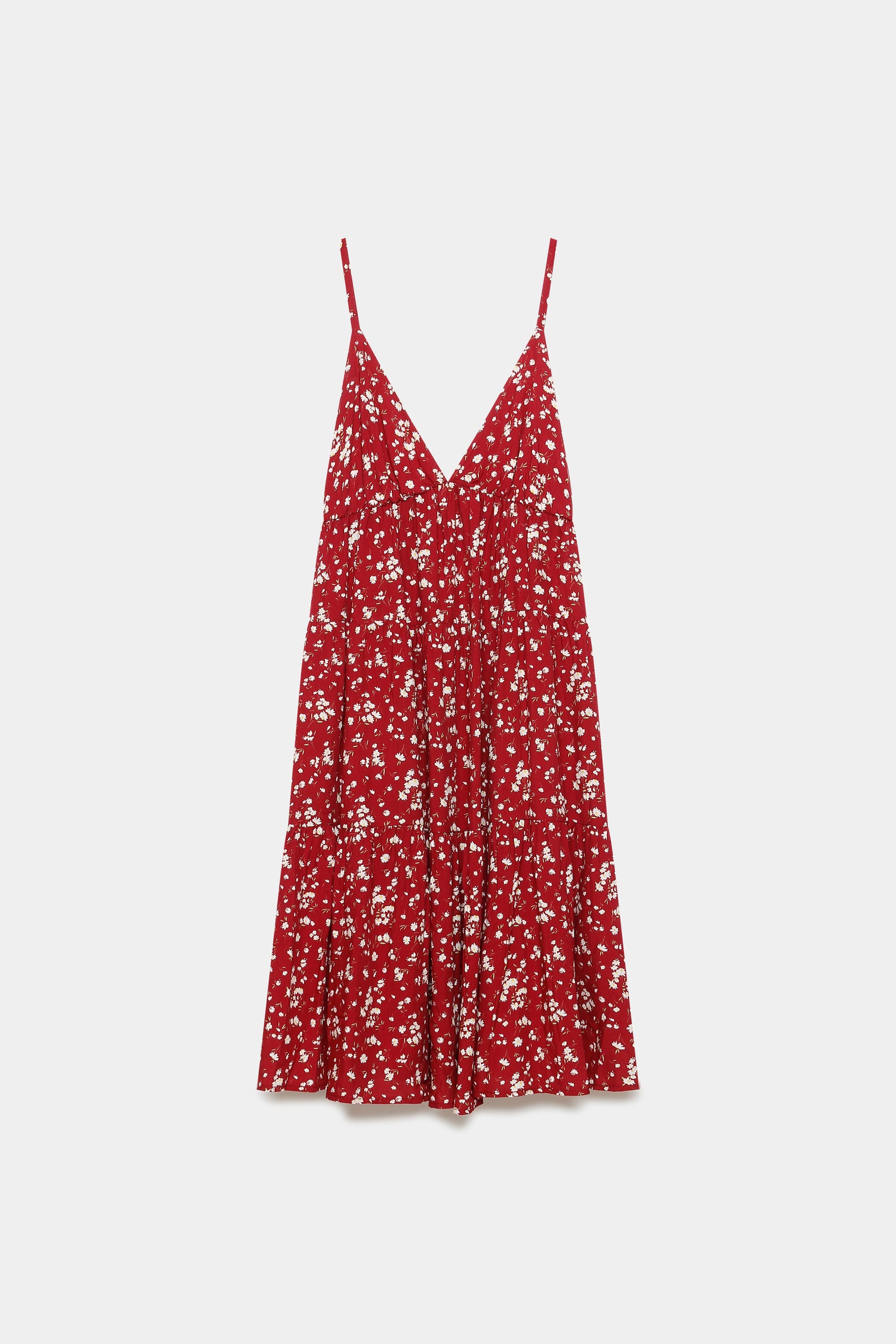 Robe fluide en viscose à bretelles fines, couleur bordeaux, vue de face sur fond blanc.