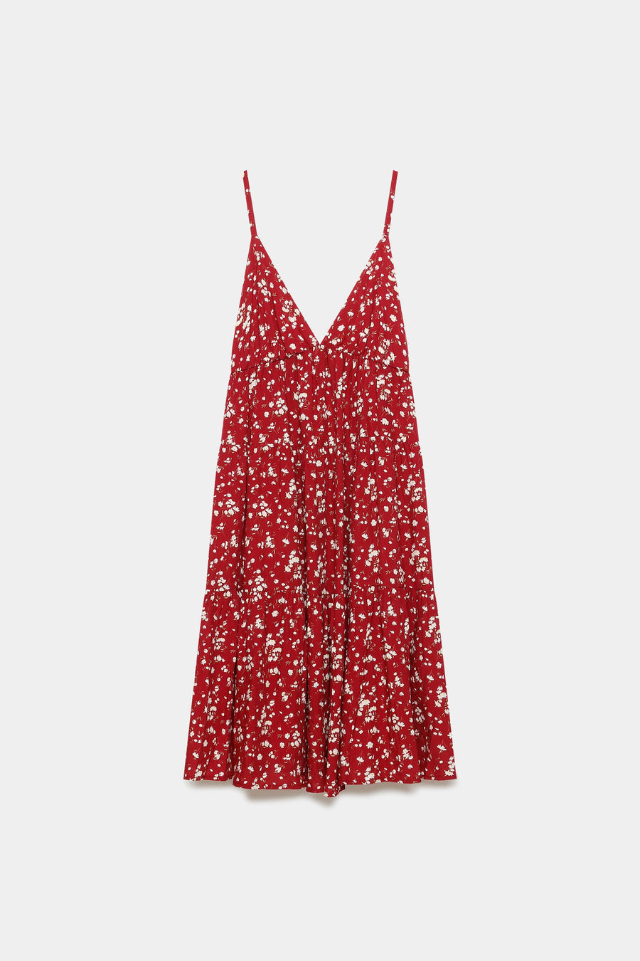 Robe fluide en viscose à bretelles fines, couleur bordeaux, vue de face sur fond blanc.