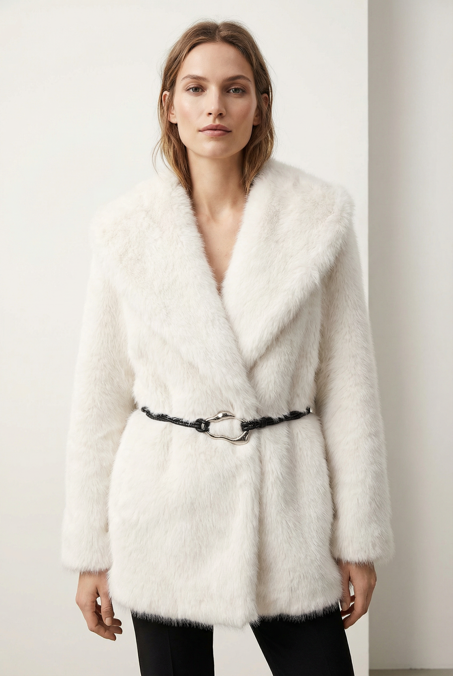 Manteau ceinturé femme – Fausse fourrure – Coupe élégante vue 9