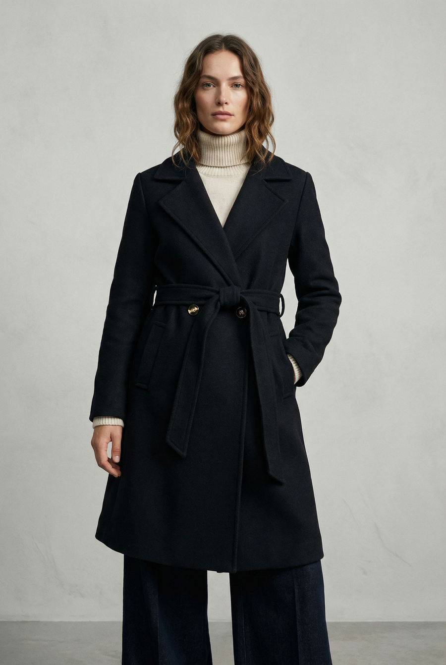 Manteau croisé femme élégant – Coupe droite ceinturée vue 15