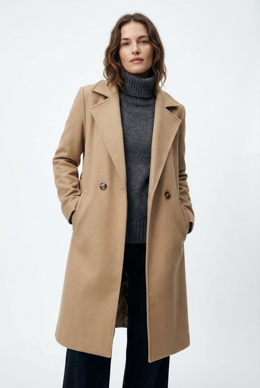 Manteau croisé femme élégant – Coupe droite ceinturée vue 10