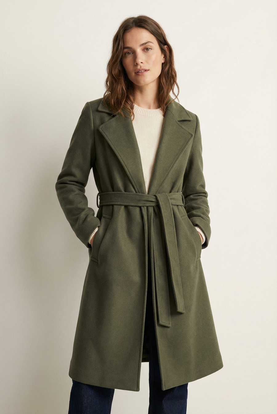 Manteau croisé femme élégant – Coupe droite ceinturée vue 7