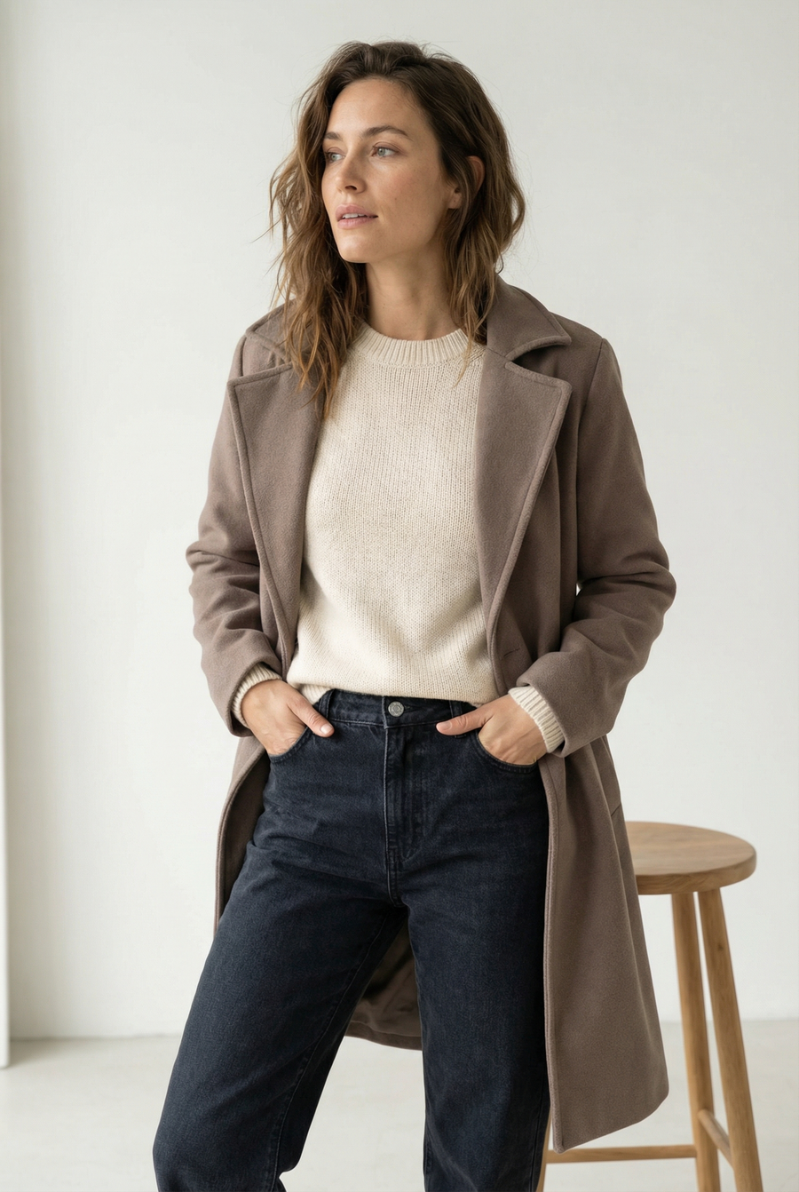 Manteau croisé femme élégant – Coupe droite ceinturée