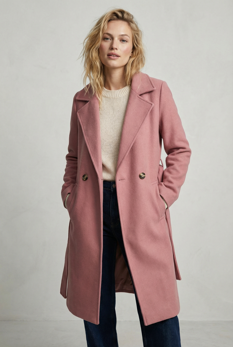 Manteau croisé femme élégant – Coupe droite ceinturée