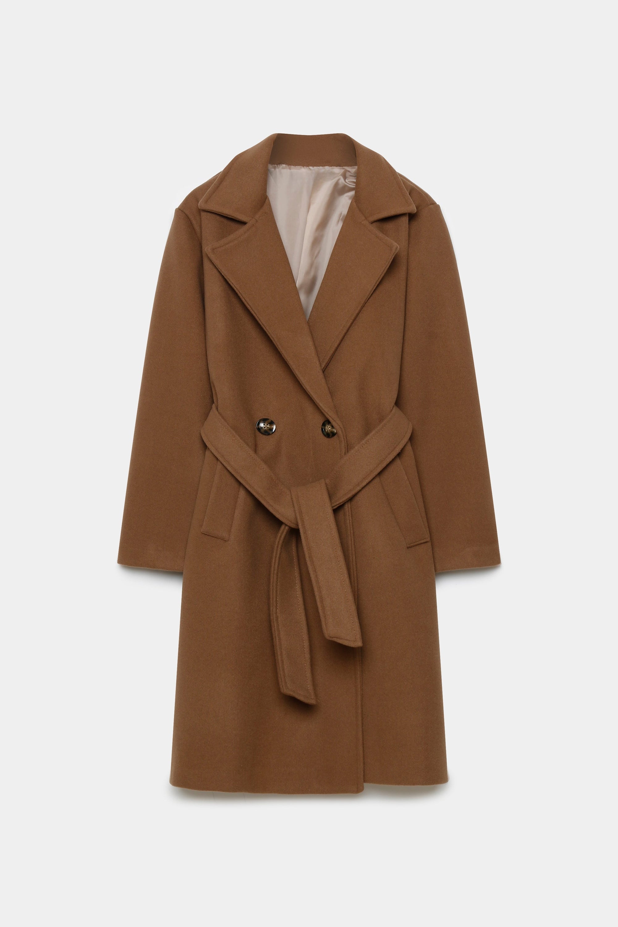 Manteau croisé femme marron, offrant un style classique et élégant.