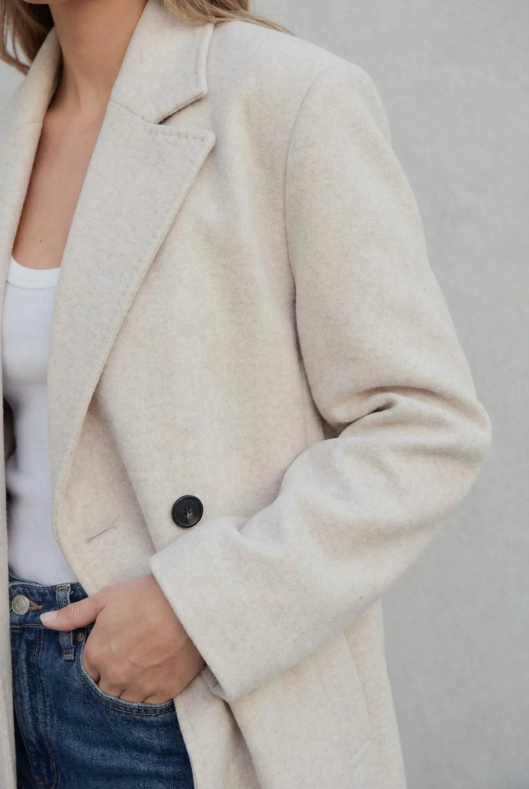 Manteau long beige clair croisé