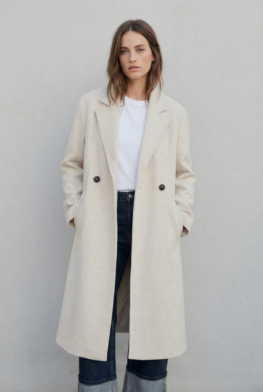 Manteau long beige clair croisé vue principale