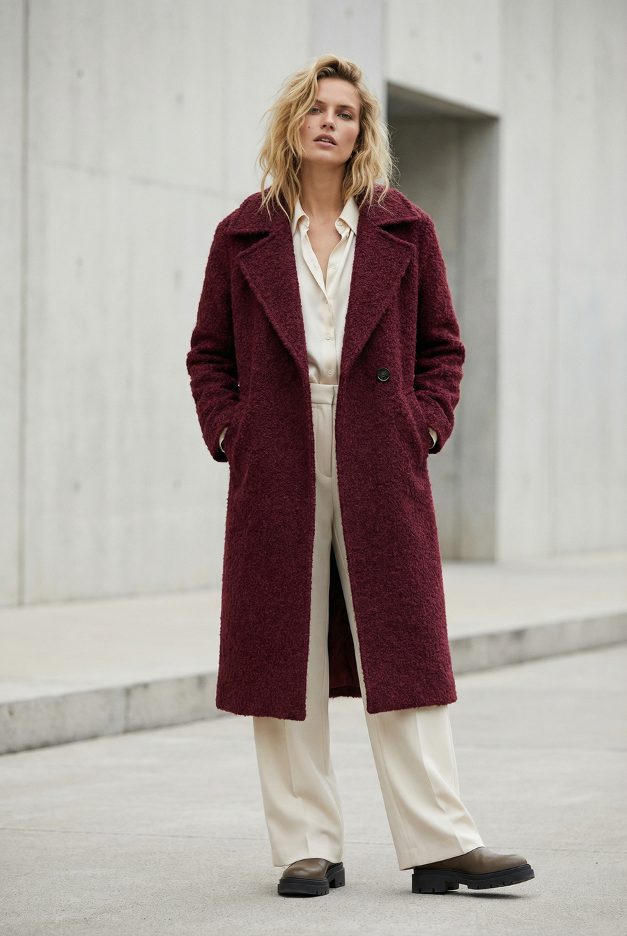 Manteau long effet fourrure synthétique – Coupe droite doublée – Col tailleur