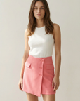 Minifalda asimétrica rosa coral para mujer con bolsillos - Tendencia de cintura alta