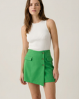 Minifalda asimétrica rosa coral para mujer con bolsillos - Tendencia de cintura alta