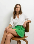 Minifalda asimétrica rosa coral para mujer con bolsillos - Tendencia de cintura alta