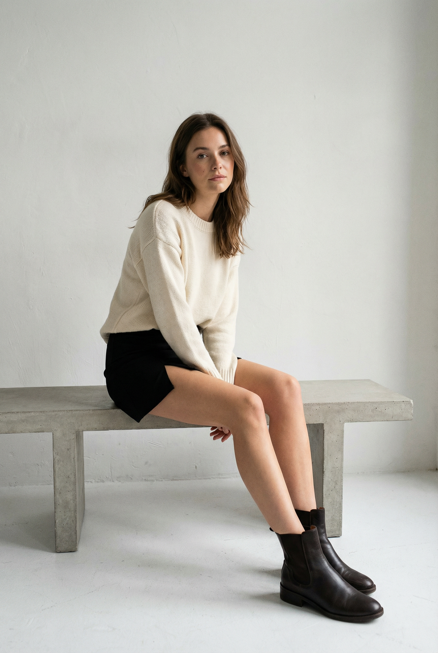 Mini Jupe short Noir Fendue look complet