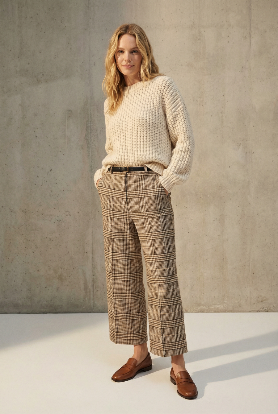 Pantalon Culotte À Carreaux Marron avec ceinture