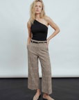 Pantalon Culotte À Carreaux Marron avec ceinture