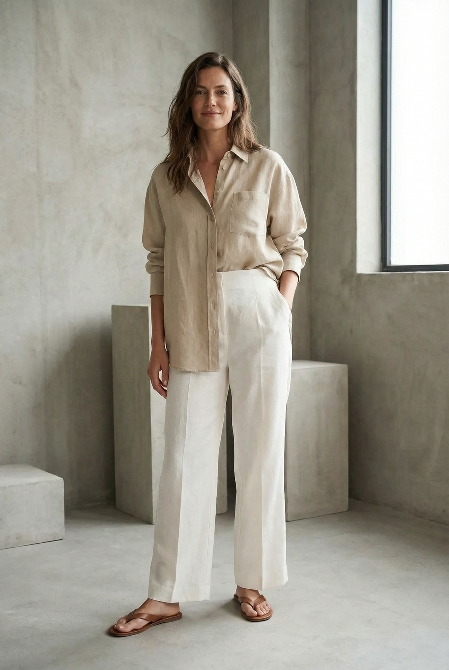 Pantalon Lin Femme Taille Haute Blanc