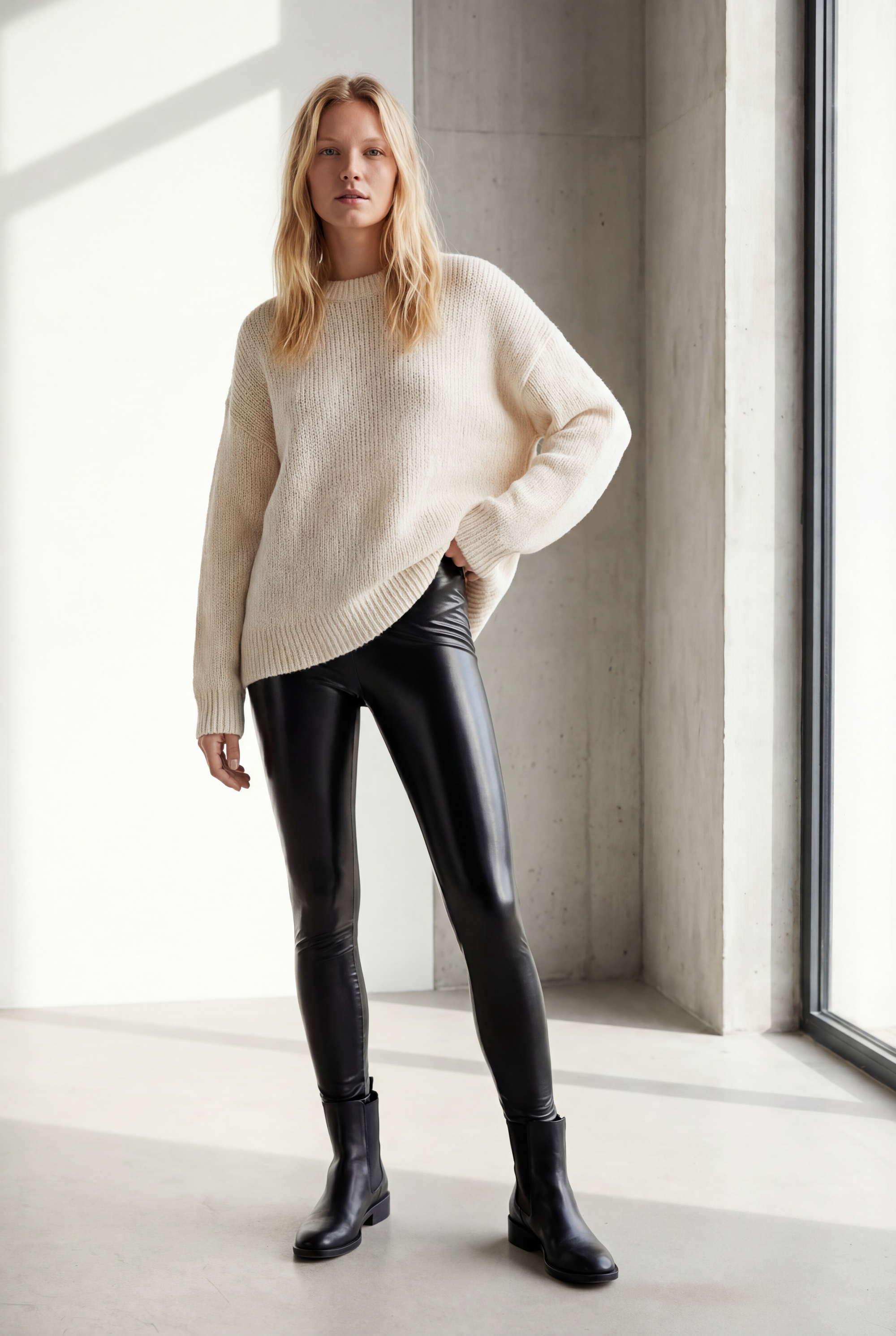 Legging noir brillant femme Taille haute Coupe ajustée extensible
