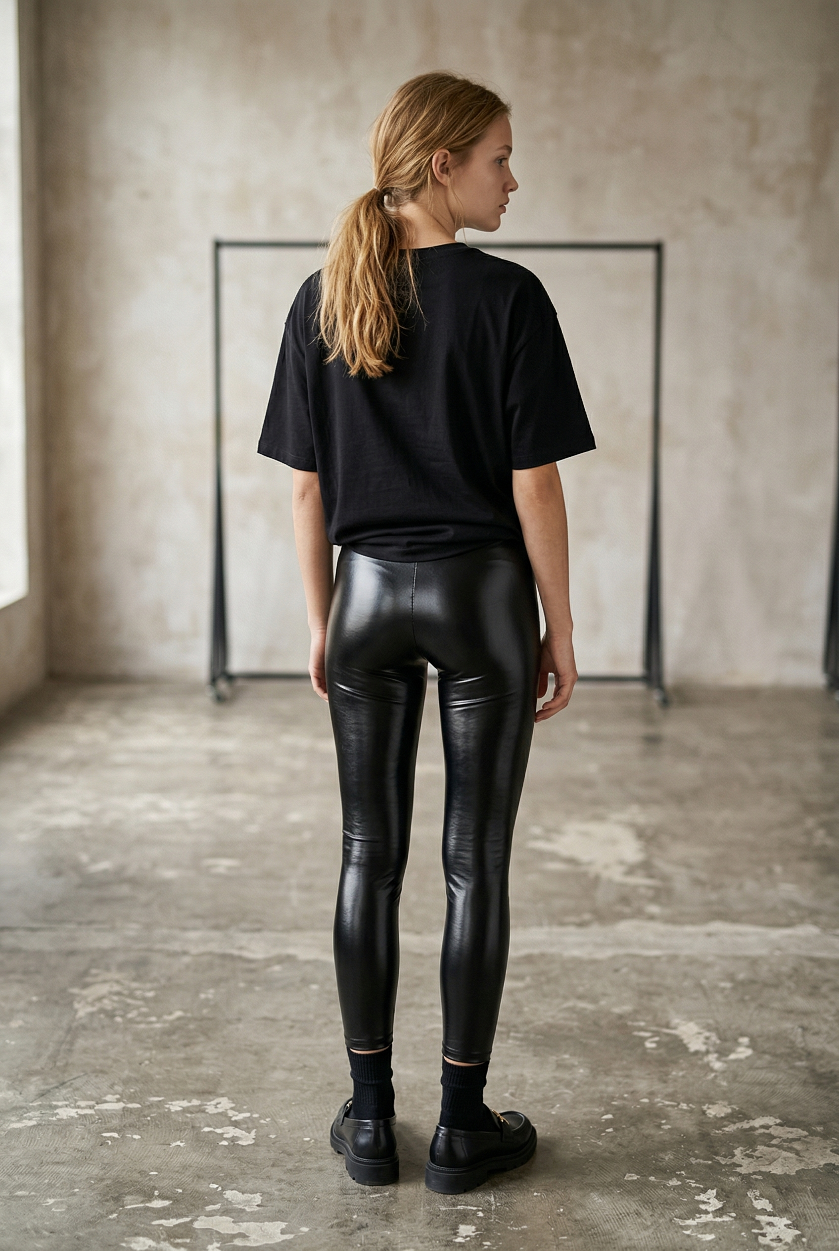 Legging noir brillant femme Taille haute Coupe ajustée extensible