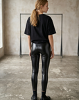 Legging noir brillant femme Taille haute Coupe ajustée extensible