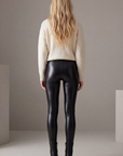 Legging noir brillant femme Taille haute Coupe ajustée extensible